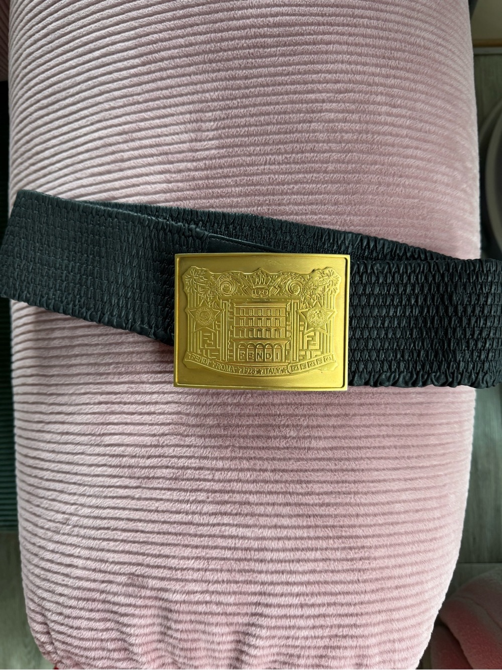 Vintage Gold Plaque Black Belt - Fendi